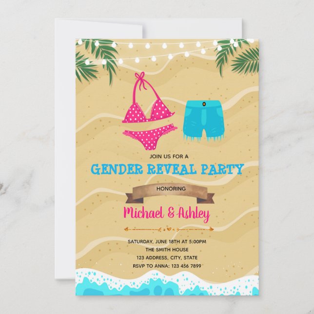 Invitación Pantalones cortos en bikini o en la pizarra fiesta (Anverso)