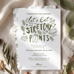 Invitación Pantalones divertidos de Friendsgiving de dibujo a