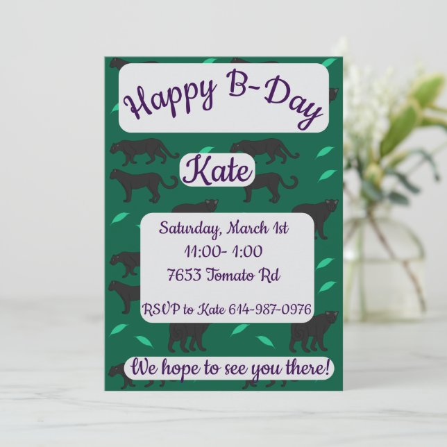 Invitación Panteras Negras Feliz Cumpleaños (Anverso de pie)