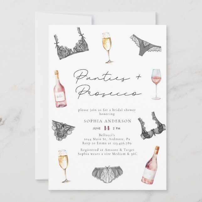 Invitación Panties acuáticos y ducha de novia Prosecco (Anverso)