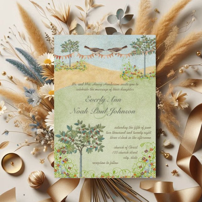 Invitación Pañuelo de árbol Boda de los Bungalows amarillos y (Subido por el creador)