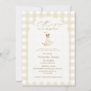 Invitación Pañuelo de cuadros beige Ganso pequeño Lazo marrón