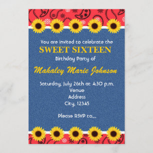 Invitación Pañuelo de Denim con Girasoles de País Occidental