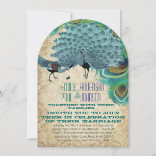Invitación Pañuelos de la vinagre de pavo real con pavos real