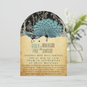 Invitación Pañuelos de la vinagre de pavo real con pavos real