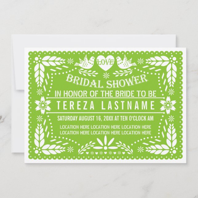 Invitación Pañuelos de papel picado boda verde ducha de novia (Anverso)
