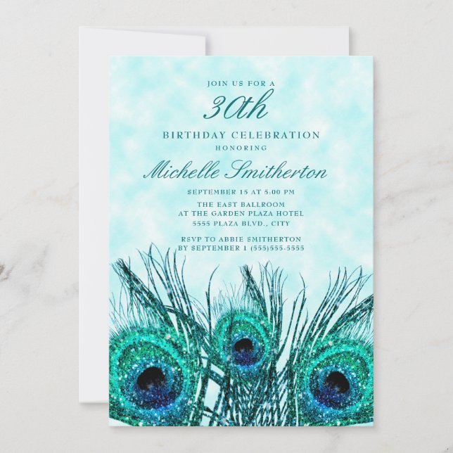 Invitación Pañuelos de pavo real azul Verde azulado 30 (Anverso)