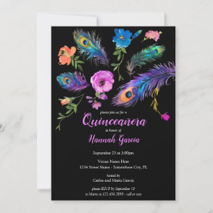 Invitación Pañuelos de pavo real y flores Fiesta de Quinceañe