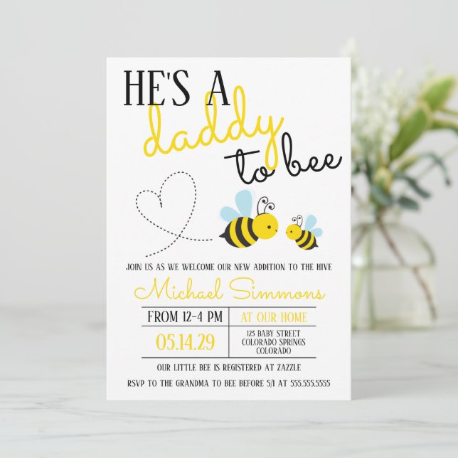 Invitación Papá amarillo lindo para ser Baby Shower (Anverso de pie)