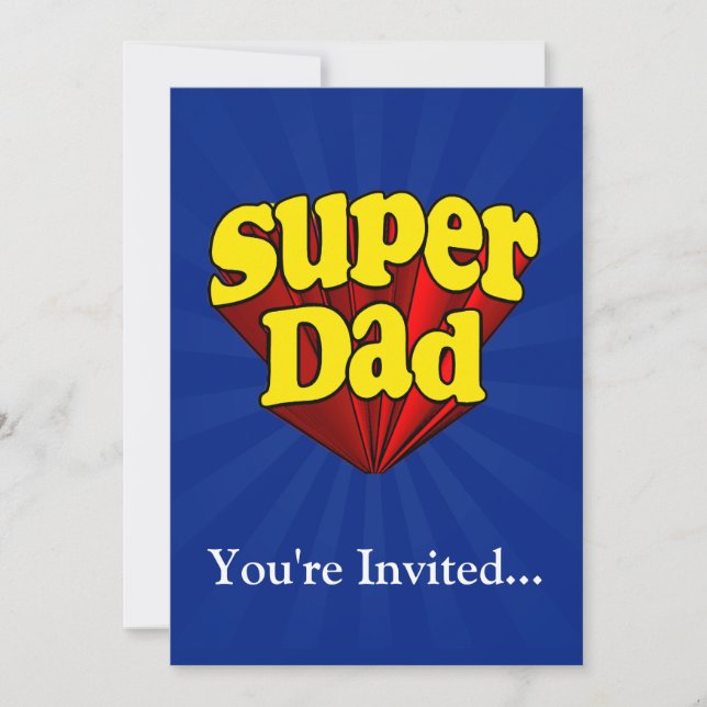 Invitación Papá estupendo, super héroe rojo/amarillo/el día (Anverso)