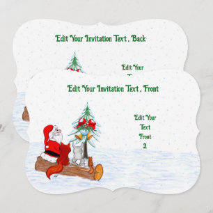 Invitación Papá Noel con conejo zorro y ardilla