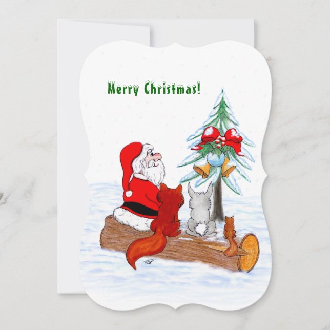 Invitación Papá Noel con conejo, zorro y ardilla (Anverso)