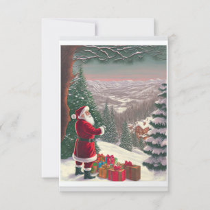 Invitación Papá Noel con regalos de Navidad en un paisaje nev
