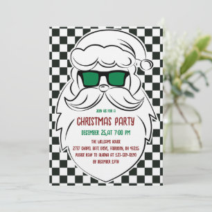 Invitación Papá Noel de cuadros en blanco y negro retro Navid