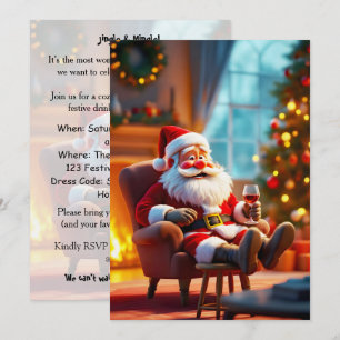 Invitación Papá Noel divertido relajándose con vino tinto