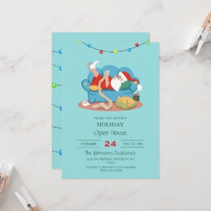 Invitación Papá Noel en el sofá en pijama