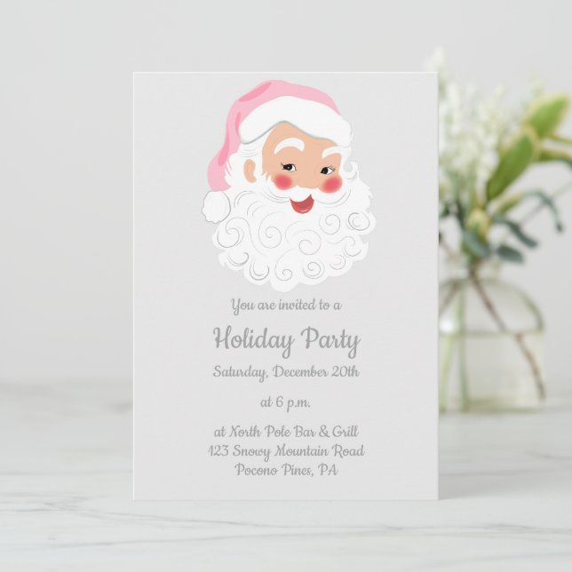 Invitación Papá Noel en la Navidad Gorra Rosado (Anverso de pie)