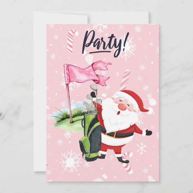 Invitación Papá Noel golfista en un fondo rosa (Anverso)