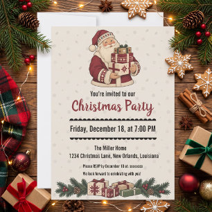 Invitación Papá Noel nórdico con caja de regalos de Navidad a