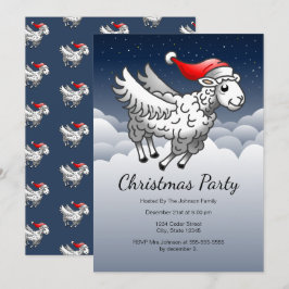 Invitación Papá Noel oveja de Navidad voladora