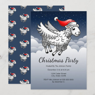 Invitación Papá Noel oveja de Navidad voladora