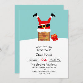 Invitación Papá Noel se quedó en la chimenea en el techo