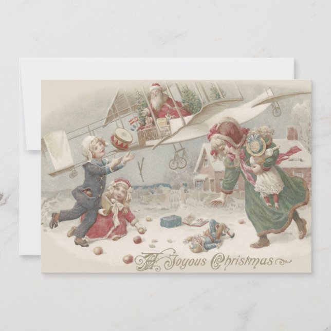 Invitación Papá Noel Volando Juguetes Hijos de Árbol de Navid (Anverso)