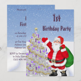 Invitación Papá Noel y árbol de Navidad 1er cumpleaños
