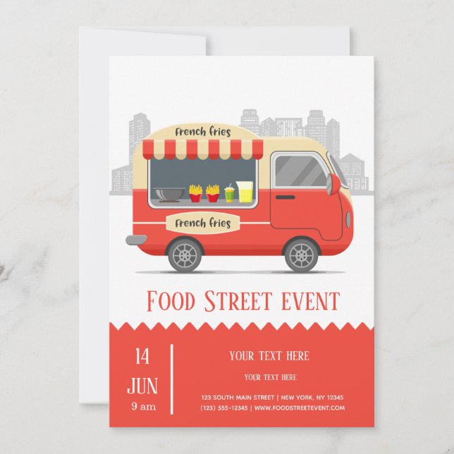 Invitación Papas fritas en la calle food truck (Anverso)