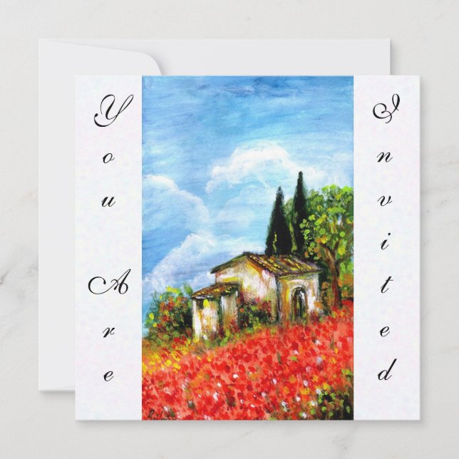 Invitación PAPAS TOSCANA LANDSCAPE Flores rojas Campos blanco (Anverso)