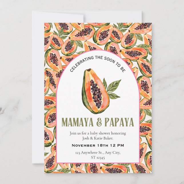 Invitación Papaya Fruit Watercolor Baby Shower (Anverso)