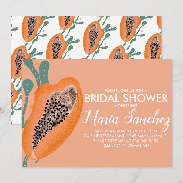 Invitación Papaya Fruta tropical Resumen ducha de novia (Anverso / Reverso)