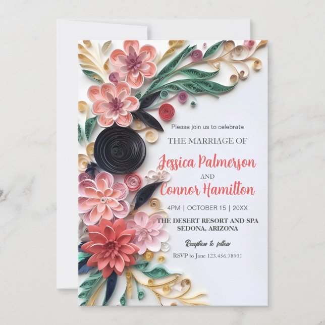 Invitación Papel abstracto aplastando la vegetación Boda flor (Anverso)
