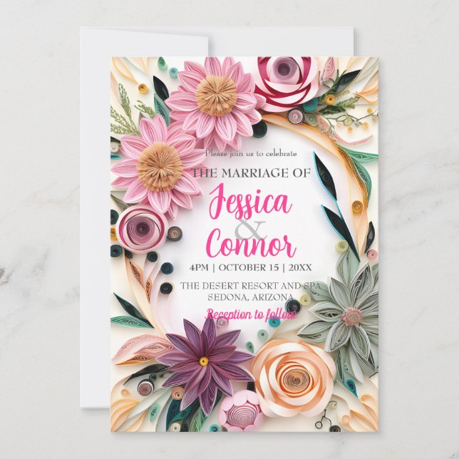Invitación Papel abstracto aplastando la vegetación Boda flor (Anverso)