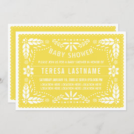 Invitación Papel amarillo picado ducha neutra mexicana para b