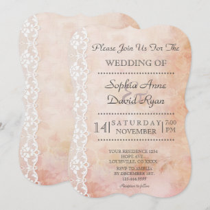 Invitación Papel antiguo romántico con Rosas y Boda de encaje