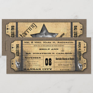 Invitación Papel Antiguo Tipografía Moderna Entrada Boda Vint