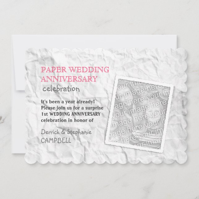 Invitación Papel Arrugado 1er Aniversario de Boda (Anverso)