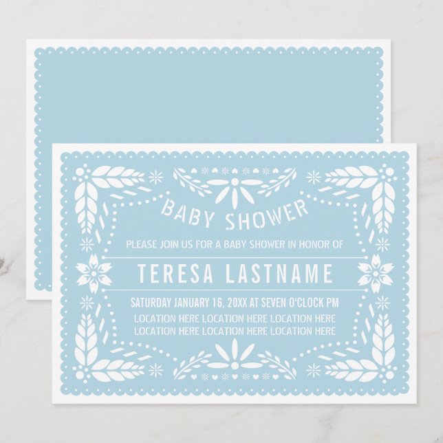 Invitación Papel azul bebé picante ducha de niño mexicano (Anverso / Reverso)