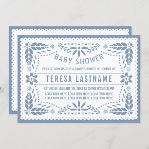 Invitación Papel azul turbio, picado, ducha de niño mexicano