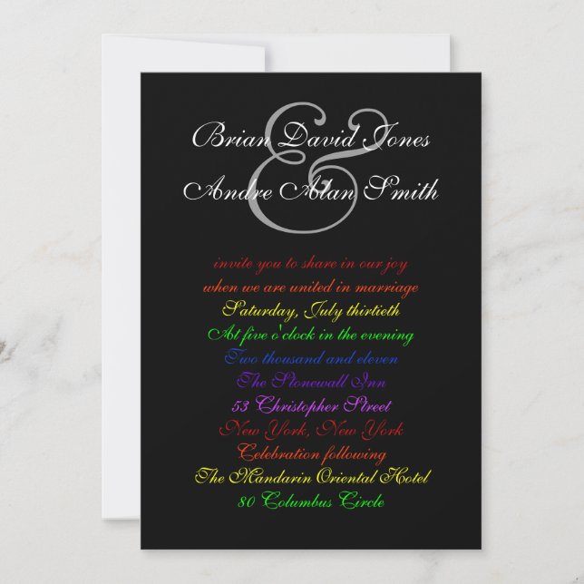 Invitación Papel básico del orgullo LGBT del Boda gay las 5 h (Anverso)