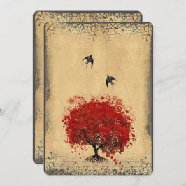 Invitación Papel básico para aves de color rojo de hoja cardí