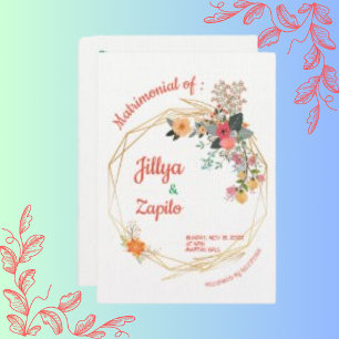 Invitación Papel blanco Naranja elegante floral amarillo