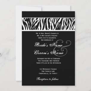Invitación Papel blanco y negro de Boda de cebra