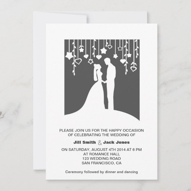 Invitación Papel cortado en blanco y negro para novias (Anverso)