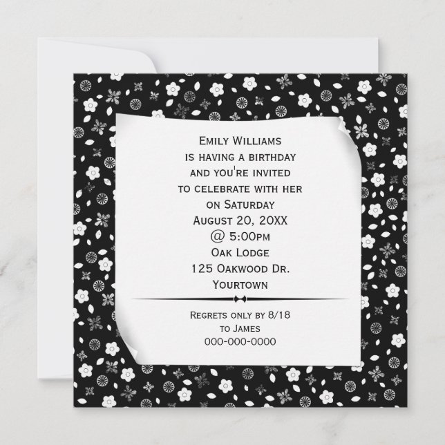 Invitación Papel curvo en Fiesta de impresión floral (Anverso)