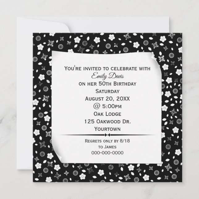 Invitación Papel curvo en Fiesta de impresión floral (Anverso)