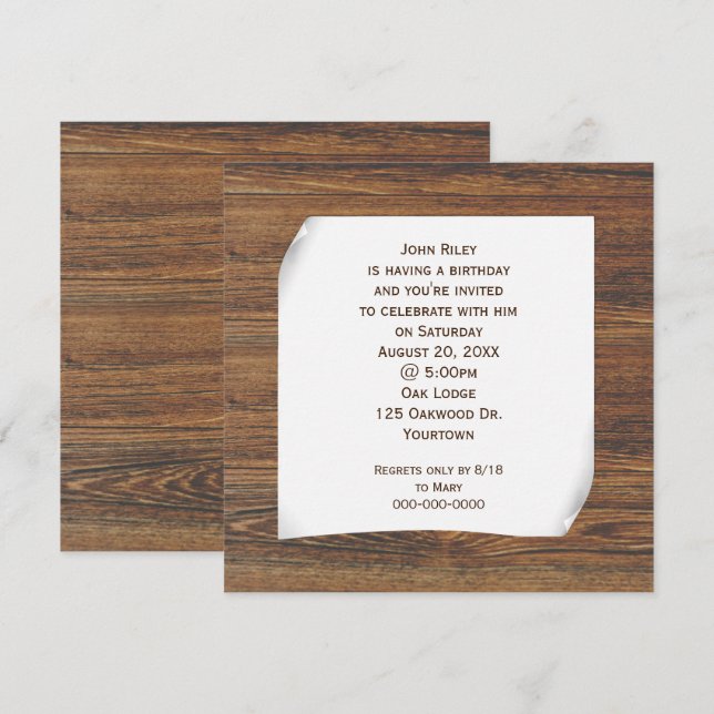 Invitación Papel curvo en madera de roble (Anverso / Reverso)