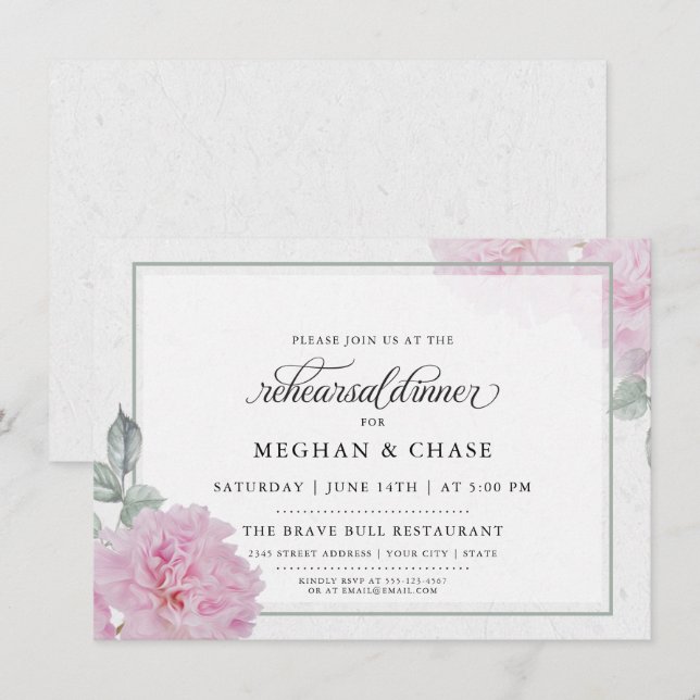 Invitación Papel de arroz rosado romántico descalzoBride™ (Anverso / Reverso)