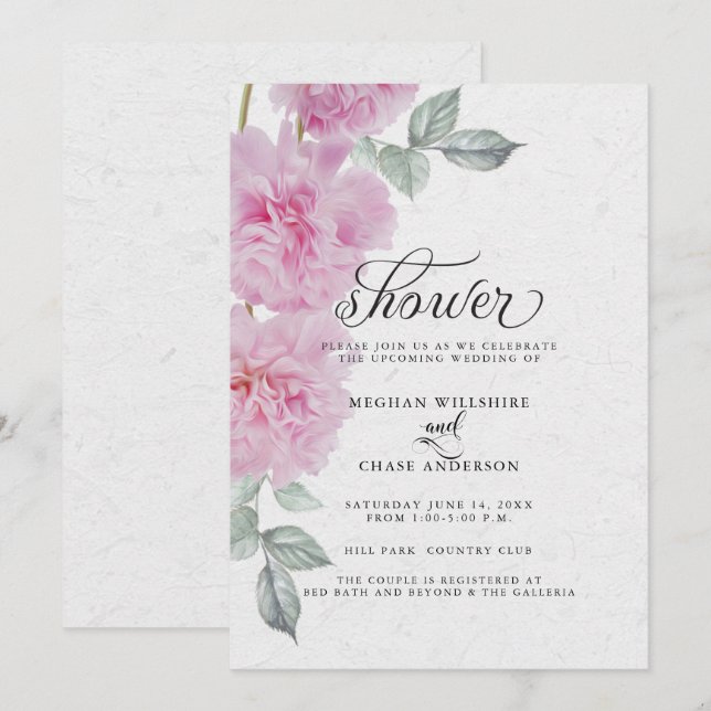 Invitación Papel de arroz rosado romántico descalzoBride™ (Anverso / Reverso)